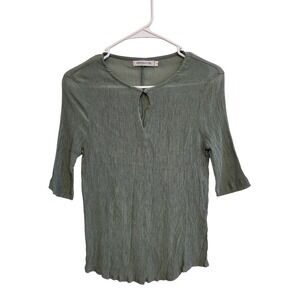 Misslook Sage Green Crinkle Plisse Keyhole Top 3/4 Sleeve ID390109 Womens Small